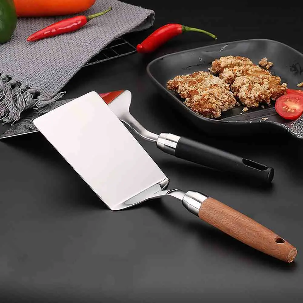 

Comfotable Grip Easy Cleaning Wooden Handle Stainless Steel Wide-Application BBQ Tools Pastry Spatula Fried Shovel Kitchenware