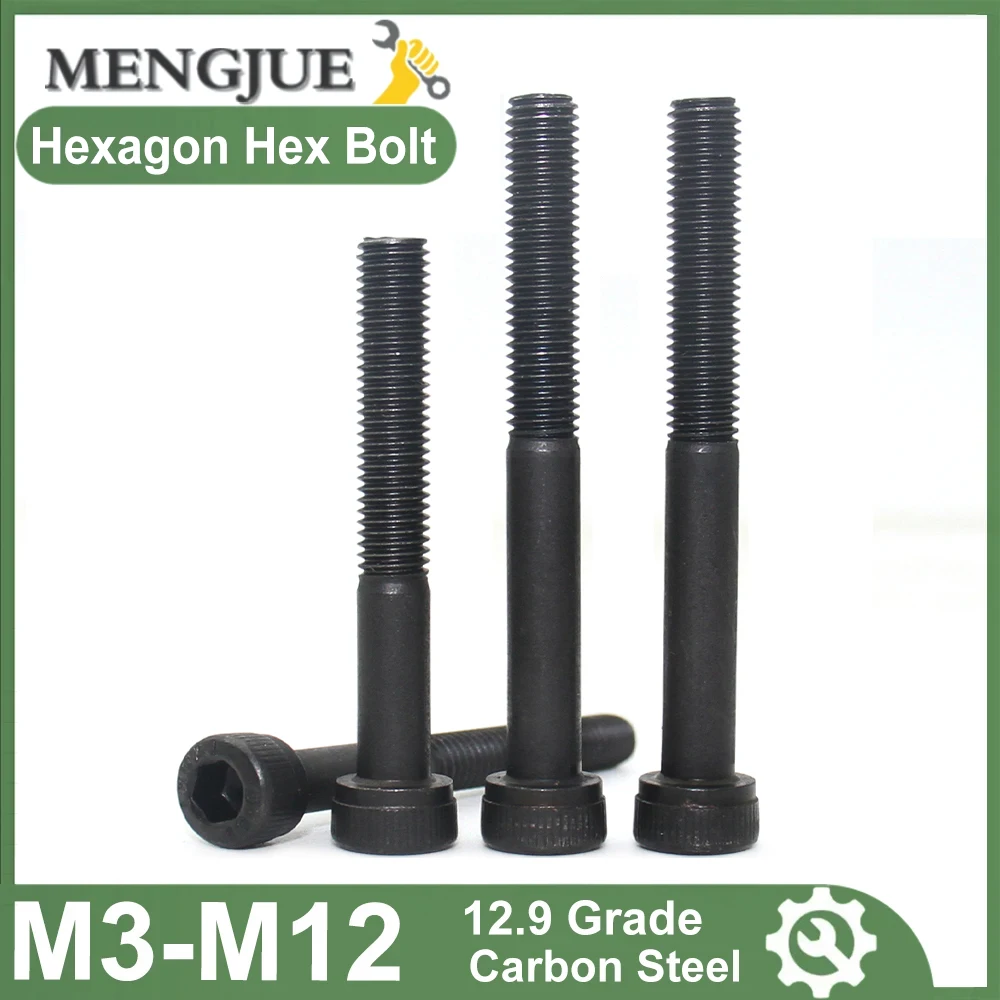 

МENGJUE Болты шестигранные черные M3 M4 M5 M6 M8 M10 M12 12.9 стальные