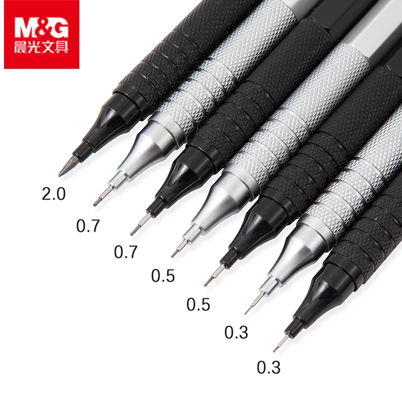 

Pencils Art Metal Student Tools Silver With Sketch Pencil Black Drawing Refills Set Writing 0.3,0.5,0.7,0.9mm Mechanical