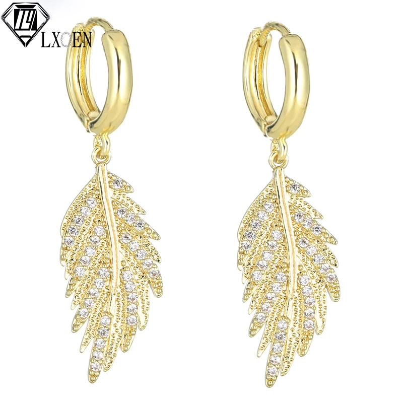 

Женские длинные серьги-подвески с фианитом, серьги золотого цвета в форме листьев, ювелирные украшения для свадьбы и вечеринки, 2022