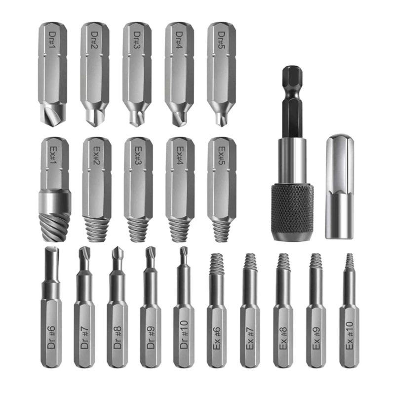 

K1KA 22x Upgraded Damaged Screw Extractor Stripped Remover Kit Disassemble Broken Bolt Extension Bit Holder Socket Adapter