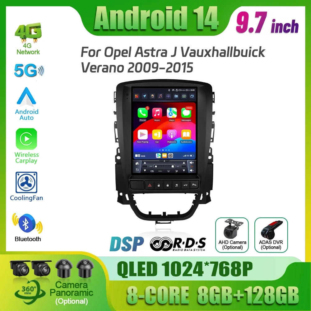 Автомобильный радиоприемник 9 7 дюйма для Opel Astra J Vauxhallbuick Verano 2009-2015 Android 14