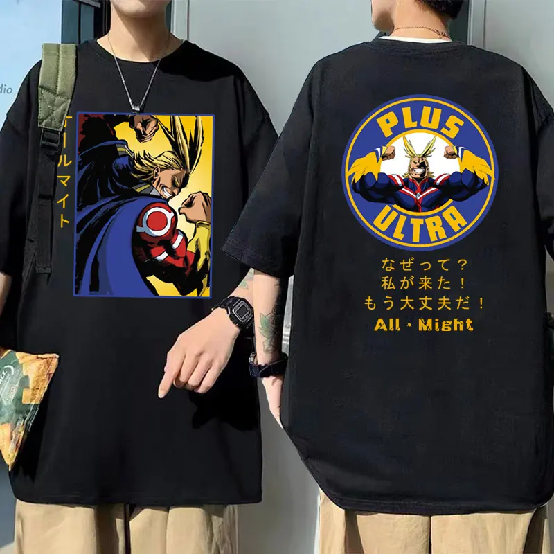 

Japan Manga Boku No Hiro Akademia Pattern T-Shirt Anime My Hero Academia All Might Graphic T-shirts Men Loose Oversized T Shirt