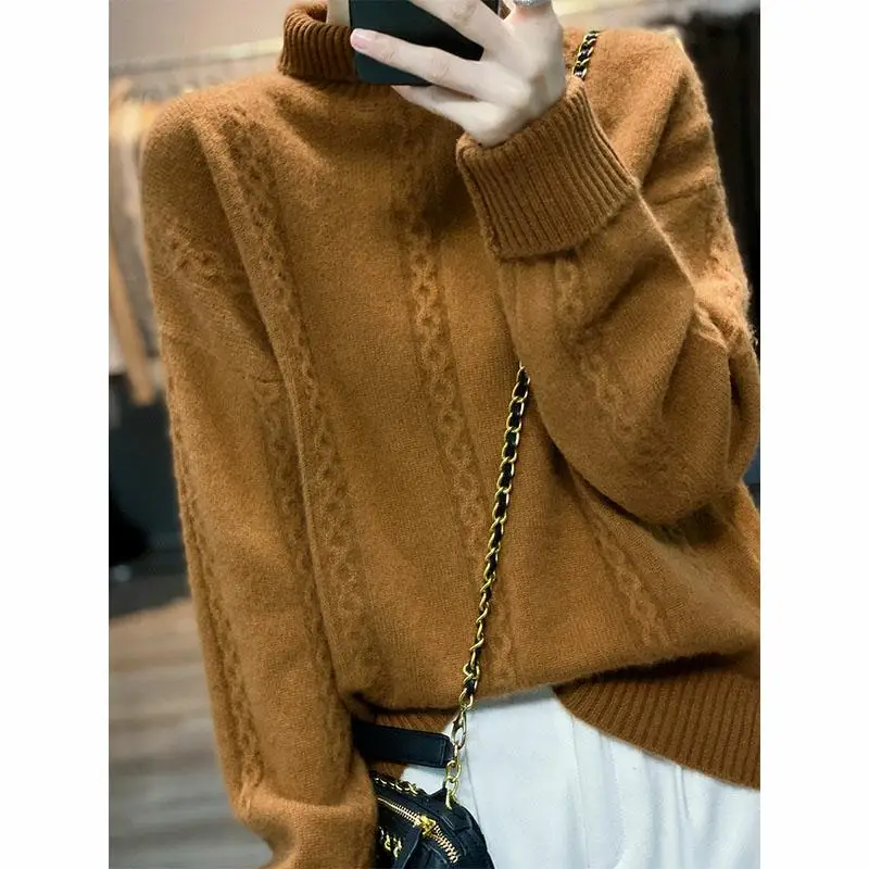 

Wool Turtleneck Padded Sweater Double-strand Winter New 2022 Fashion Loose Retro Bottoming Knit Pullover Women's