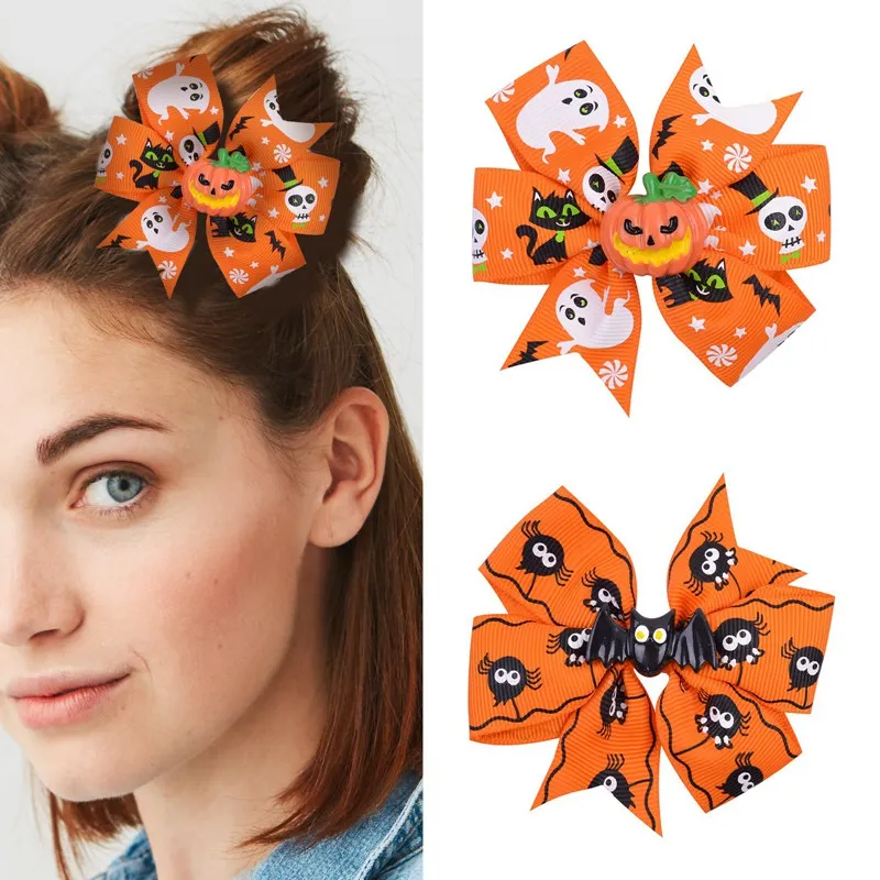 

Halloween Hair Bows For Girls Kids Dot Wave Printed Hair Clips Cute Patches Hairpin Festival Party Hair Accessories