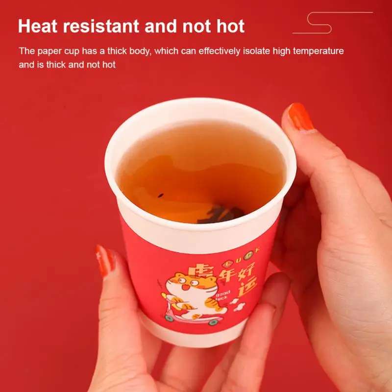 

Coated Paper Disposable Paper Cup Food-grade Safe Contact Diy New Year Paper Cup Convenient Cleaning Cartoon Tiger Shape 240 Ml