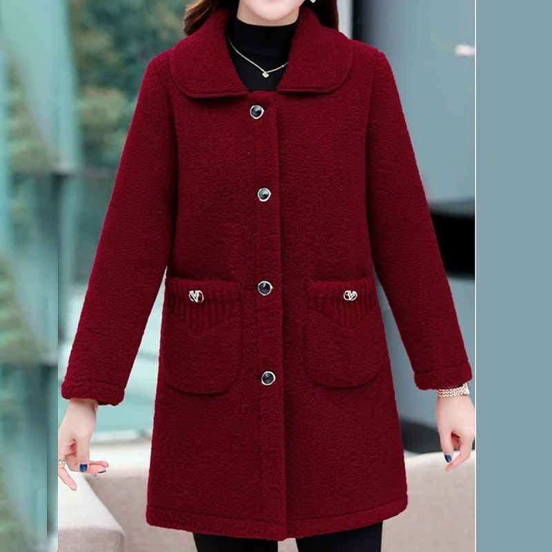 Mother's winter clothes, velvet thickened cotton clothes velvet coat, windbreaker, medium length coat, women's autumn