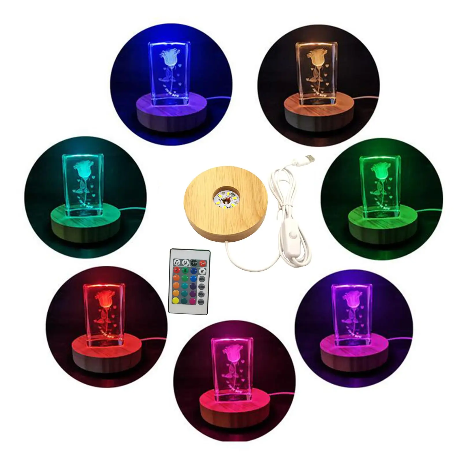 

Светодиодный ночник с круглым 3D светом, цветная осветительная стойка с держателем для кристаллов, стеклянная художественная Подставка для ...