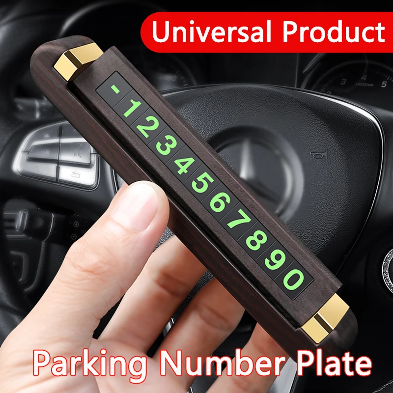 

Car Temporary Parking Card Plate Telephone Number Invisible Alloy Wooden Car Phone Number Card Creative Styling Auto Accessories