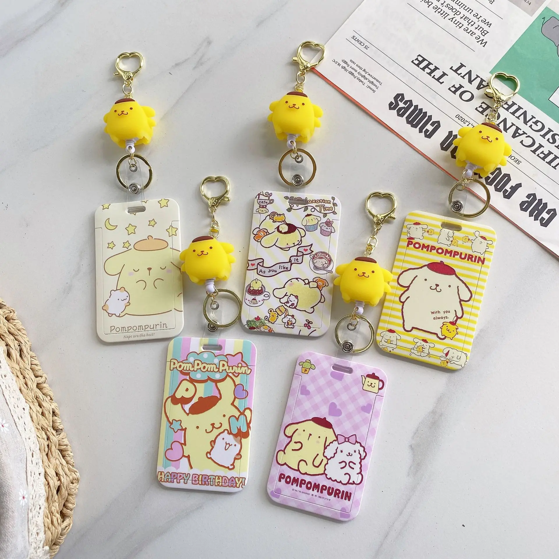 

Cute Pom Purin Cartoon Pudding Dog Student Keychain Bus Control Bag Hanger Id Card Lanyard Rope Holder Lariat Keyring Girl Gift