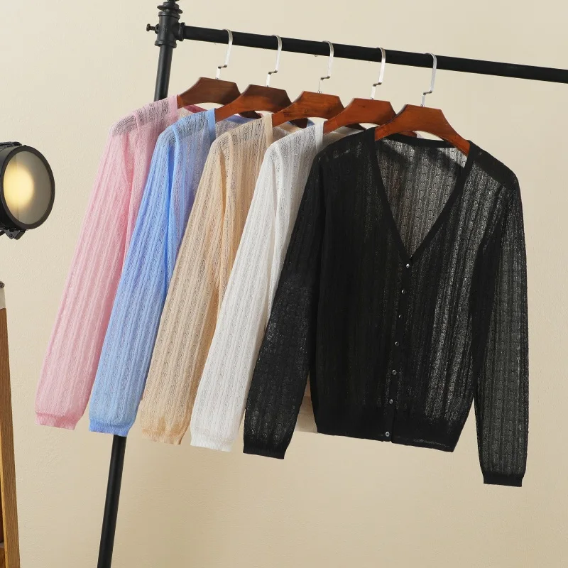 

Black Summer Cardigan Women Tricot Outerwear Women's Coat Korean Fashion Style Ladies Sweater Cropped Jersey V-neck Female Girls