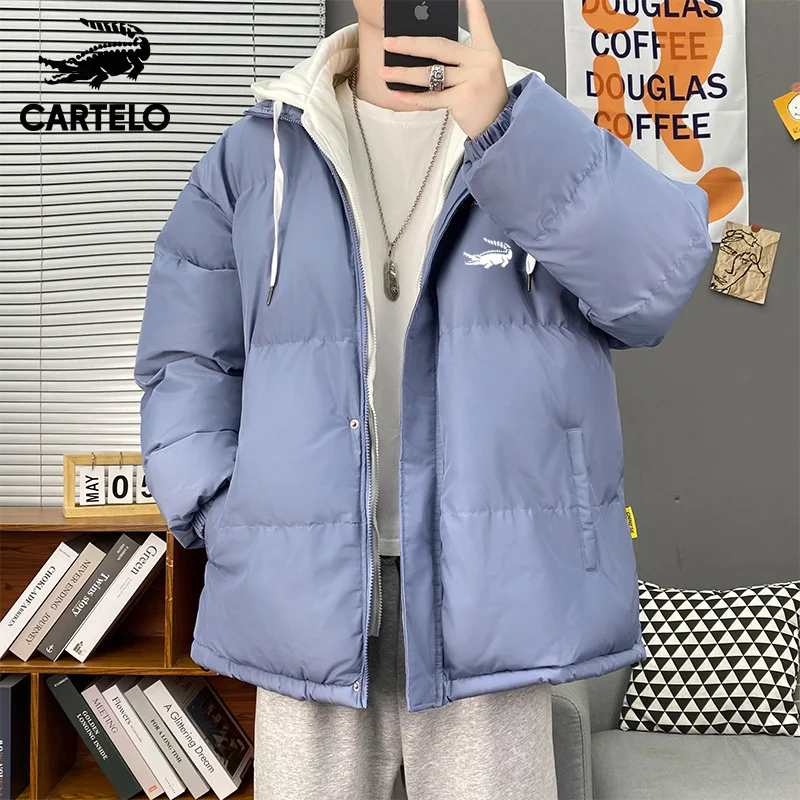 Cartelo brand down jacket men's 2022 winter new hooded blue youth student couple cotton jacket niche ins Hong Kong style