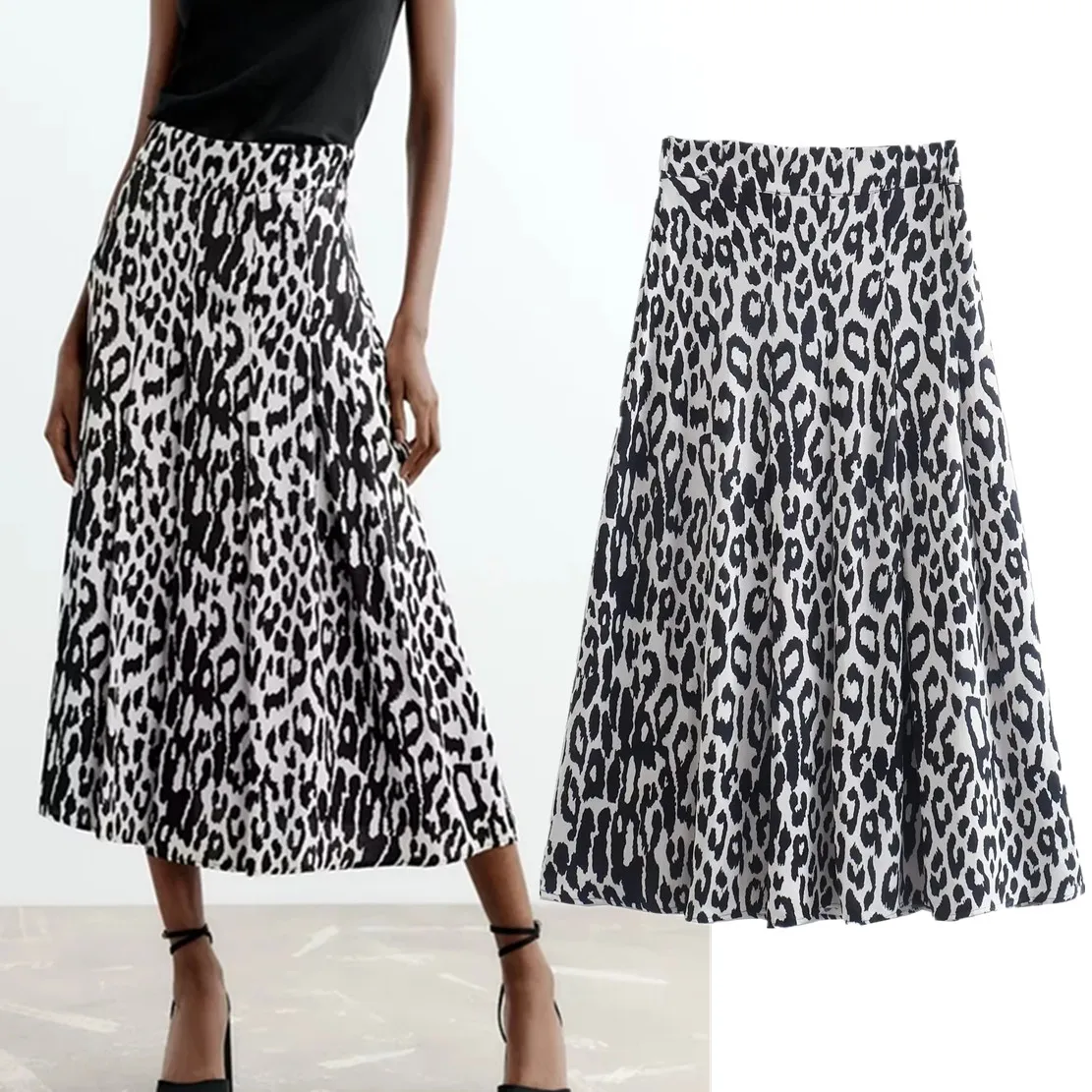 

Maxdutti High Street Retro Animal Zebra Stripes Print Skirts Fashion High Waist Midi Skirts Women