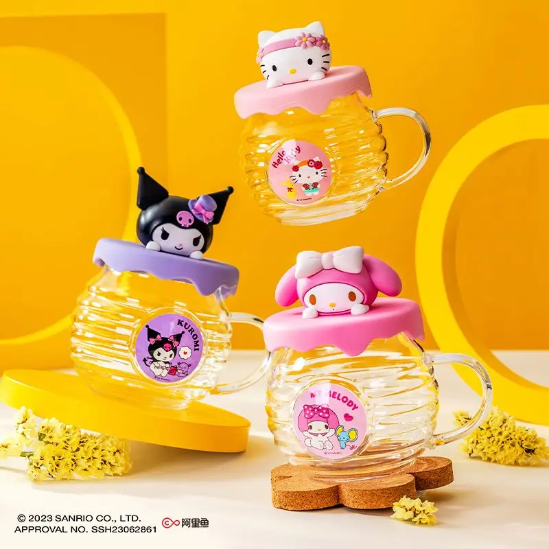 

Sanrio Kuromi My Melody Cinnamoroll Hello Kitty Honeypot Glass Cup Juice Milk Tea Beverage Cup Cute Cartoon Heat Resistant Cup
