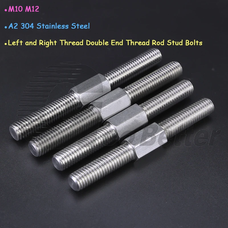 

M10 M12 Left and Right Thread Double End Thread Rod Stud Bolts 304 Stainless Steel Dual Head Threaded Bar Stick Length 30-100mm