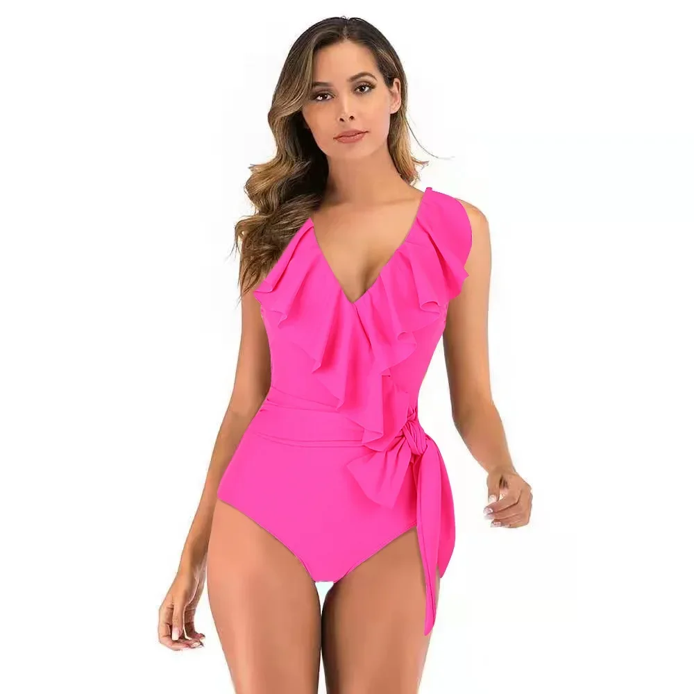 2023 New Sexy Ruffle One Piece Swimsuit Female Plus Size Swimwear Women Bandage Bathing Suits Summer Beach Wear Monokini Bathers (art.: 3920ca83eb590) - 3920ca83eb590