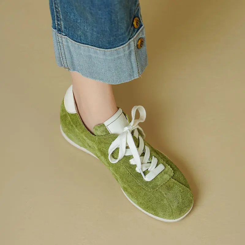 Фото Женские кроссовки MORAZORA Ins Fashion из коровьей замши, весенне-осенние повседневные кроссовки на шнуровке, женская обувь на плоской подошве №5