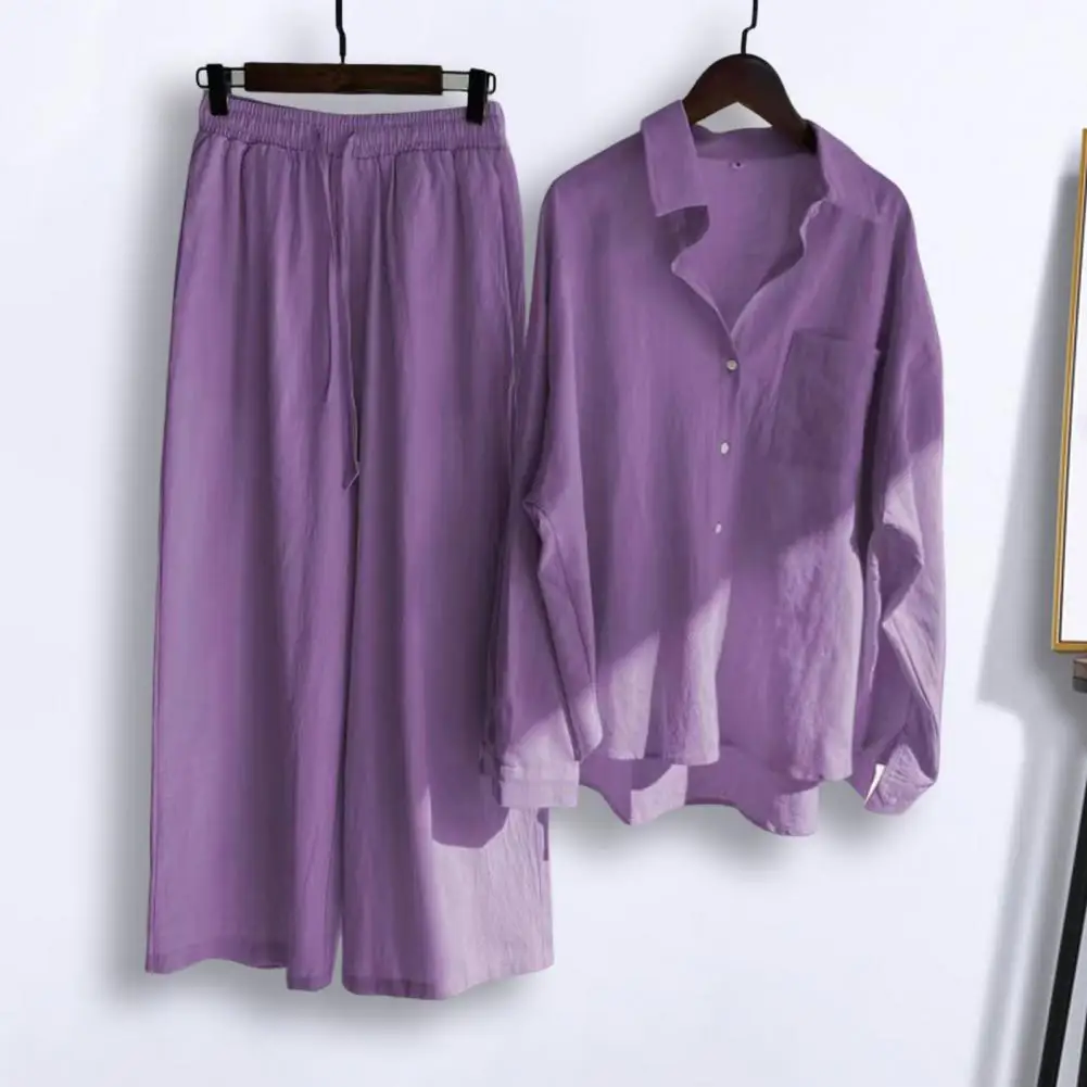 

2 Pcs/Set Autumn Tops Pants Set Solid Color Women Tops Pants Set Casual Trendy High Waist Women Outfit Set Daily Clothes