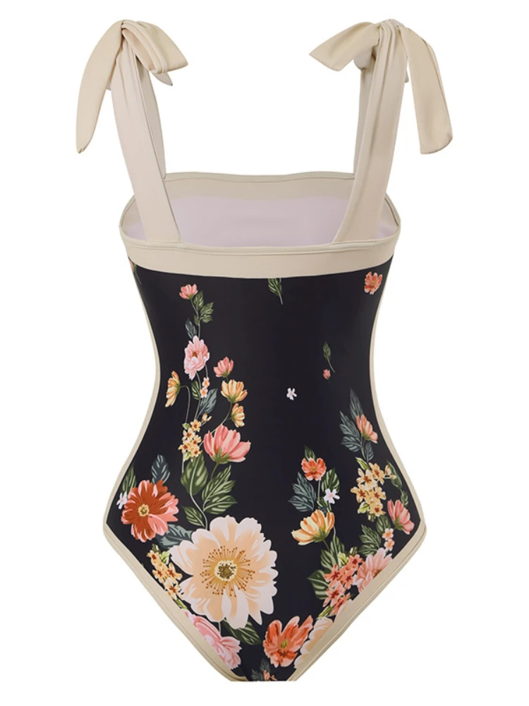 Vintage Women One Piece Swimsuit Designer Bathing Suit Beach Dress Cover Up Luxury Swimwear Surf Wear Summer Printed Beachwear