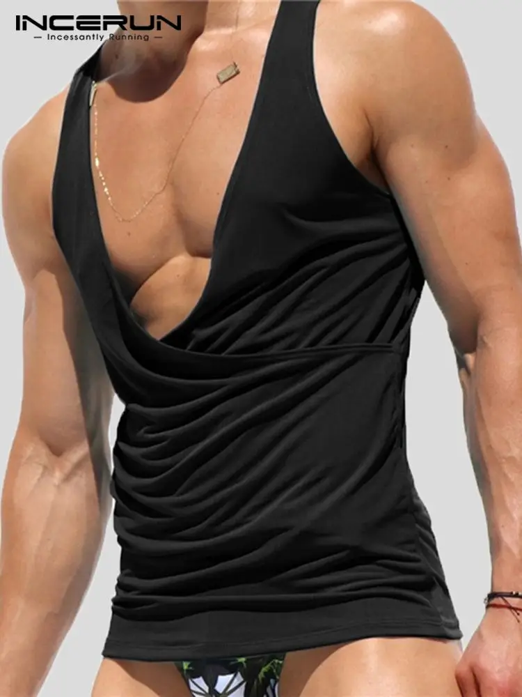 

Stylish Well Fitting New Men V-neck Waistcoat Casual Sports Sexy Male Solid Comfortable Sleeveless Tank Tops S-5XL INCERUN 2022