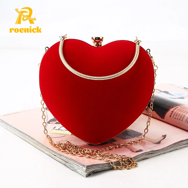 

ROENICK женские вечерние дизайнерские сумки с красным сердцем, бархатный клатч с бриллиантами для вечеринки, коктейля, банкета, свадьбы, сумочк...