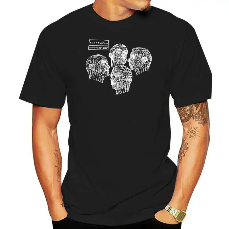 KRAFTWERK GLOW IN THE DARK MUSIQUE NON STOP ROBOTS BLACK T SHIRT SYNTH POP DEVO Printed Shirt Men Cotton T-Shirt New Style