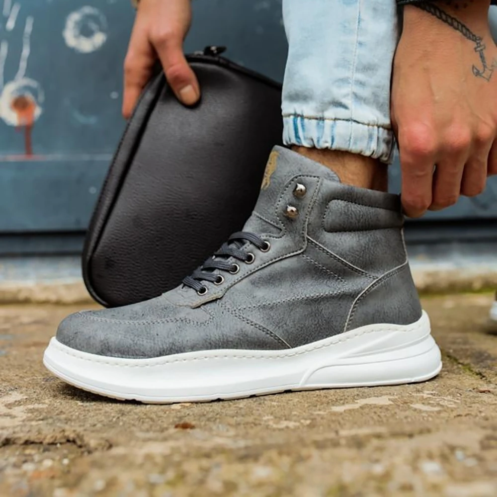 

KNACK GREI Ежедневные ботинки для мужчин B-505 белое нижнее искусственное кожаное резиновое начало зима повседневная легкая спортивная обувь каб...