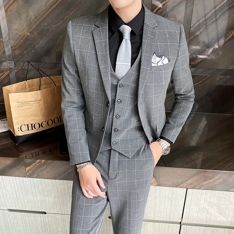 

3 шт./комплект, мужской деловой костюм, пиджак, жилет и брюки