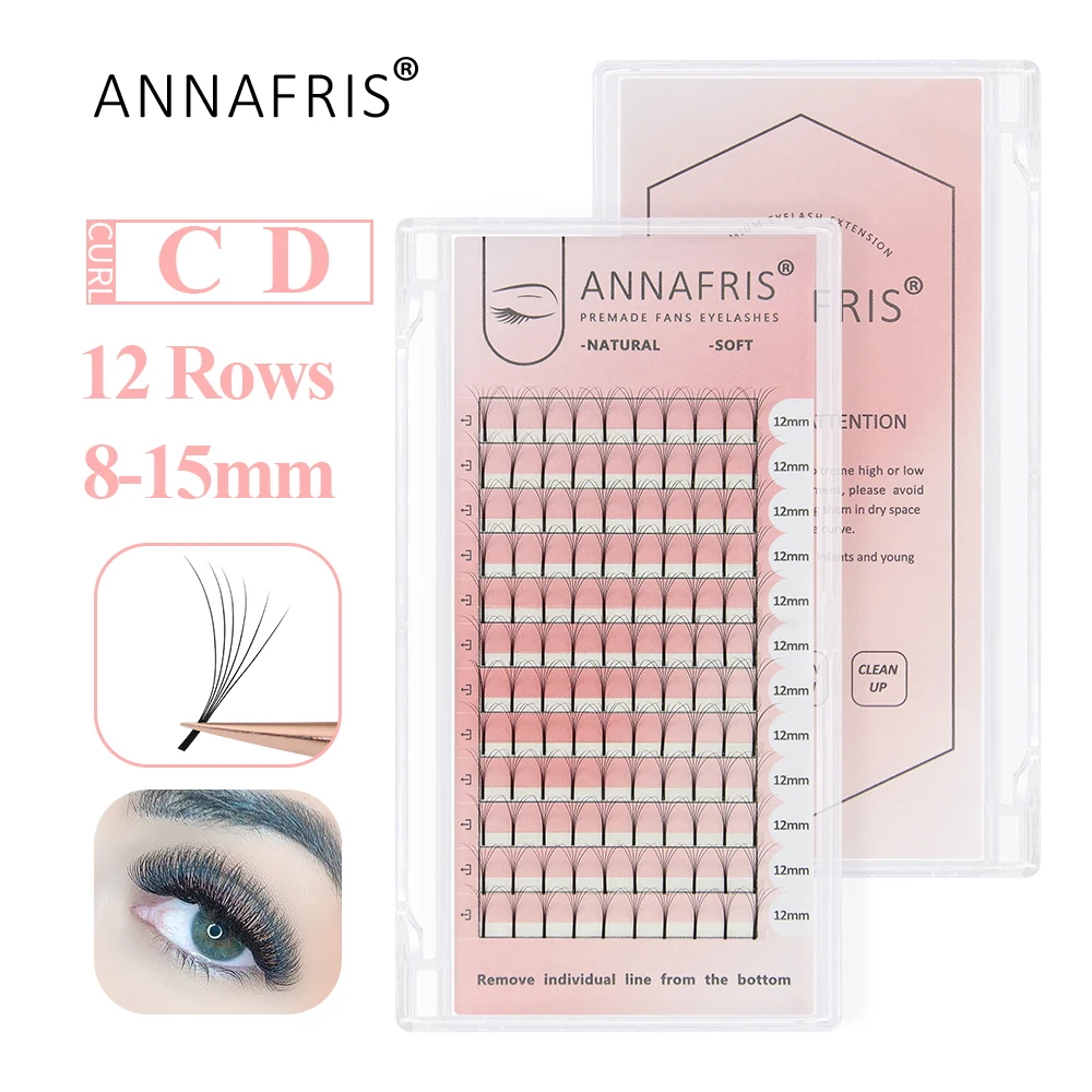 

ANNAFRIS Premade Fan Lash Extensions Long Stems 3d/4d/5d/6d Russian Volume Premium Mink Cluster False Eyelashes Makeup Cilios