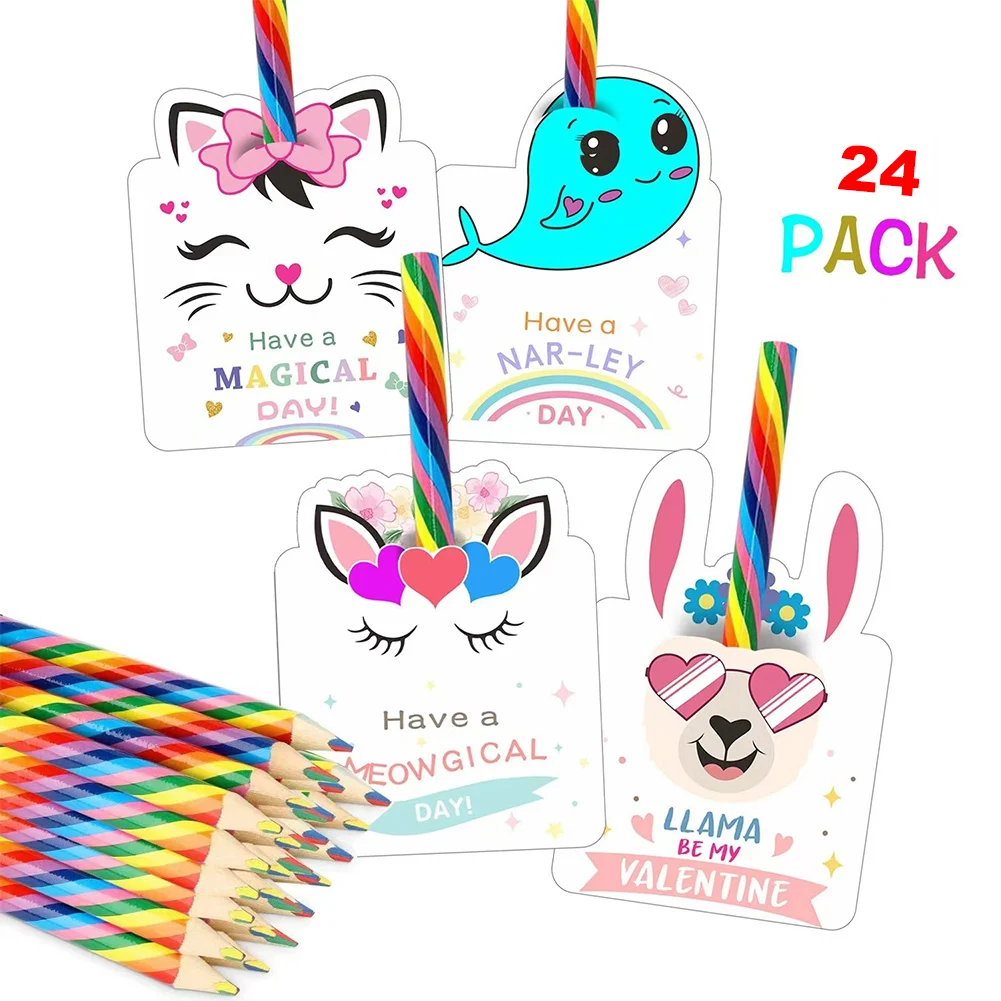 

Мультяшные радужные карандаши Животные Детская обменная карточка Красочные школьные принадлежности мультяшная Подарочная карточка