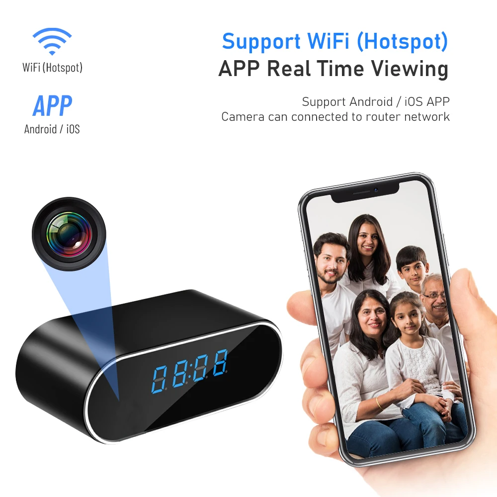 Мини-камера с часами 1080P Wi-Fi ночное видение |