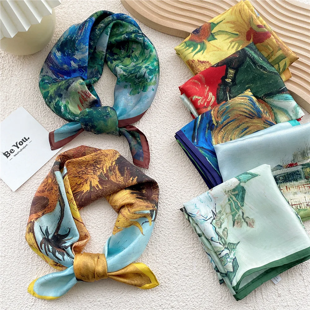 

Fashion Handkerchief Women Neck Scarf Small Shawls Wraps Square Bandana Head Bag Scarves Printed Headbands Silk Hijab Scarf 55CM