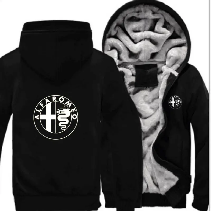 

NEW Mens Winter Hoodies Alfa Roromeo Male Fashion Casual Sweatshirts Hooded Zipper Warm Sportswear Thicken