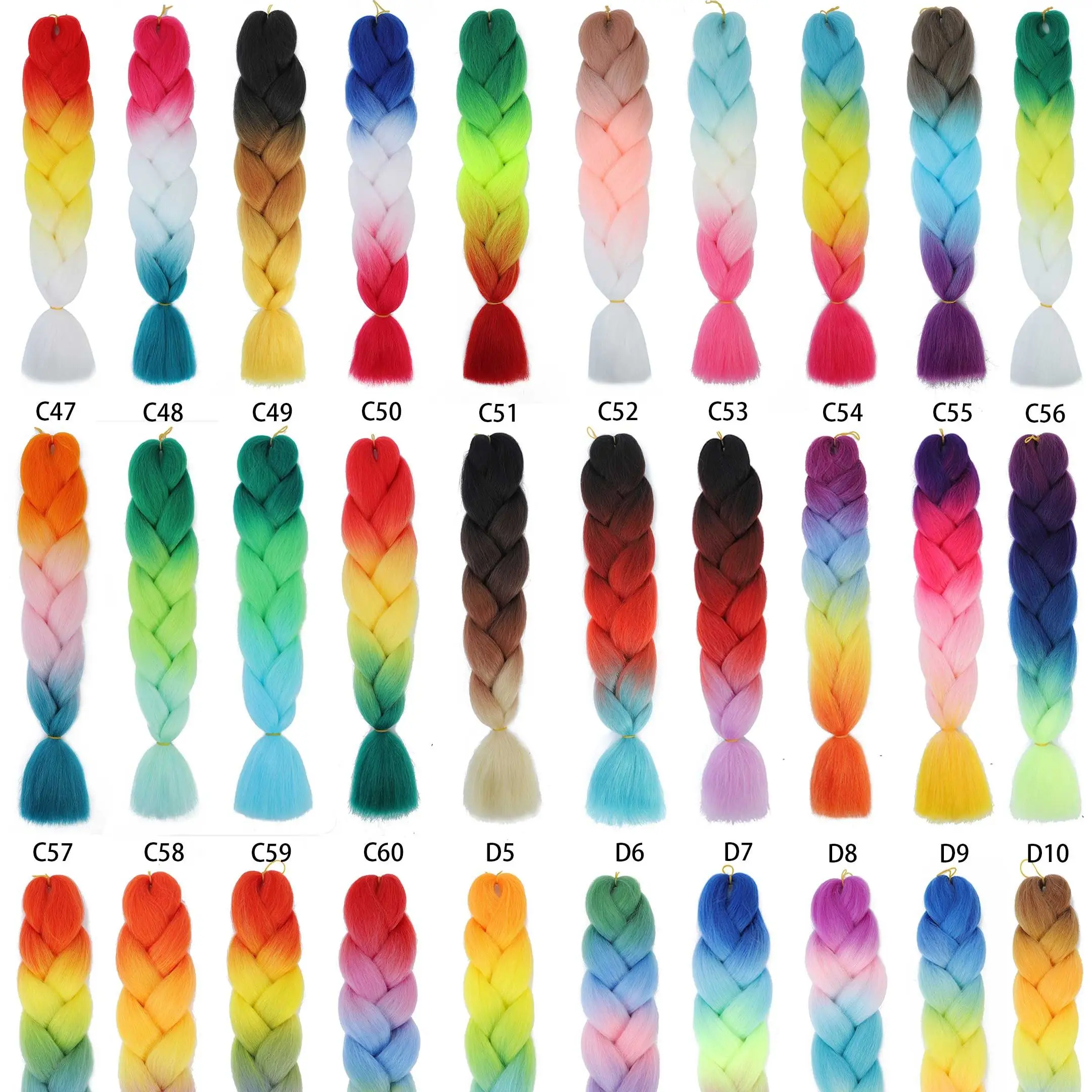 Ful Synthetic Glowing Hair Twist Braids Ombre Color For White Women Braiding Hair Extensions Jumbo Braids Kanekalon Hair