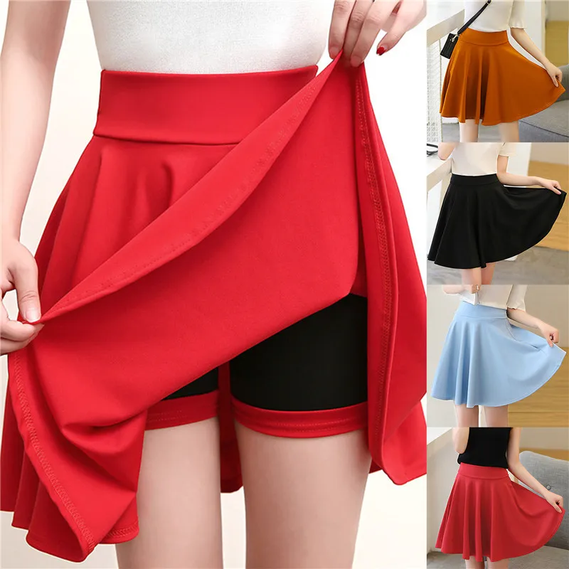 

Shorts Skirts Womens 2022 Summer A Line Sun School High Waist Pleated Skirt Female Korean Elegant Skirt
