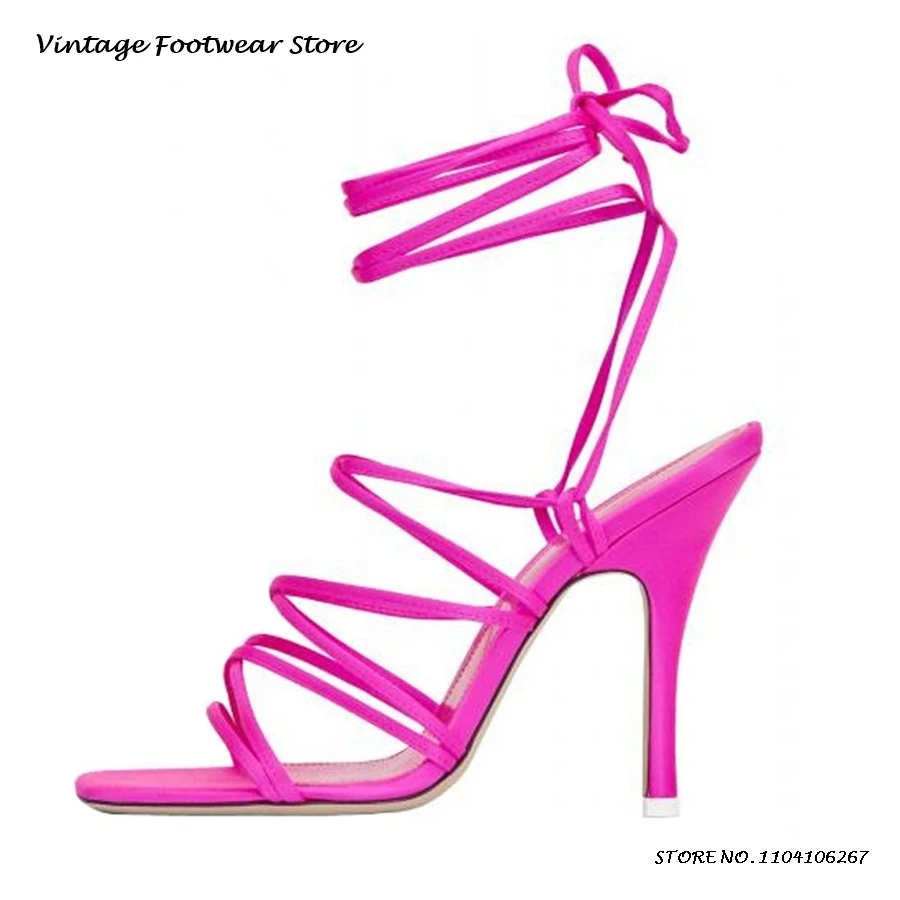 Туфли-гладиаторы на шнуровке с ремешками шпильке ярких цветов туфли тонком