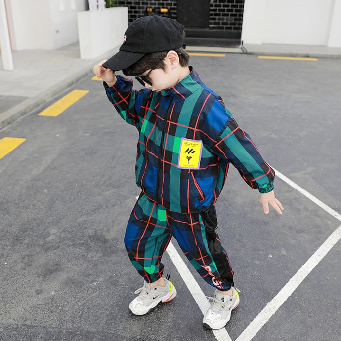

Autumn Spring boys set kids jacket +pants 2 pcs set kids suit for children baby ins activewea fashion checkered 2-10 yrs