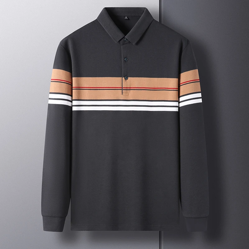 

Рубашка-поло мужская в полоску, с длинным рукавом, 100% хлопок