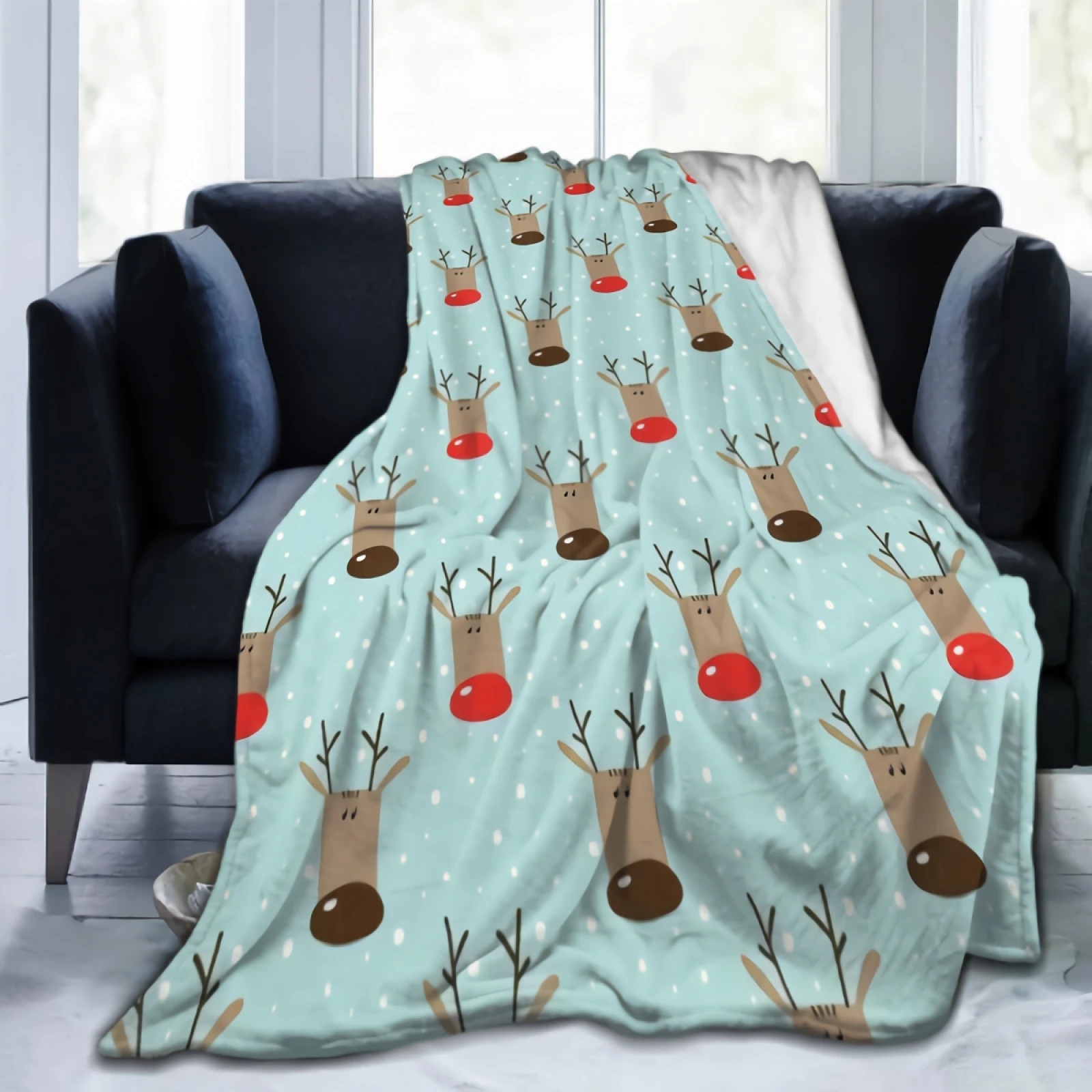 

Winter Holidays Funny Cartoon Deers Snowy Throw Blanket 50"x40" for Kids Super Soft Warm Lightweight Fleece Plush Blankets Decor