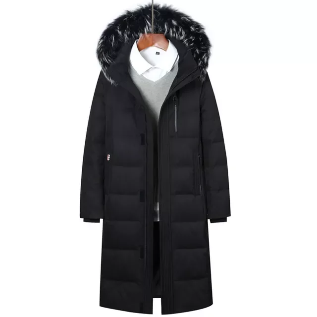 2022New Winter New Men's Long Down Jacket Clothes Thicken Warm White Duck Down Hooded Fur Collar Casual Coat Male Brand Clot