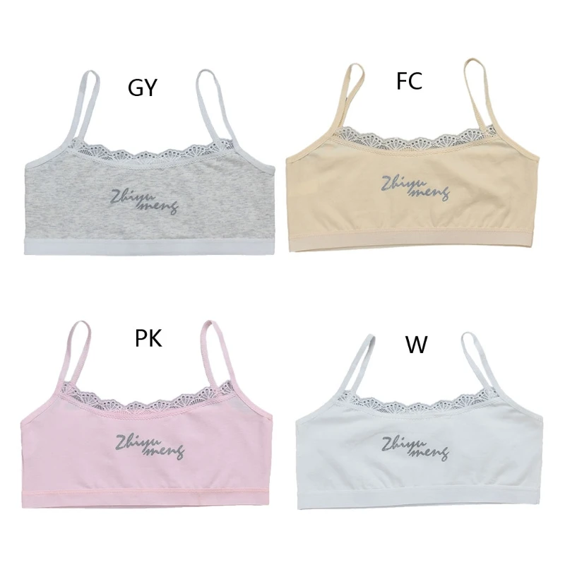 

Young Girls Lace Trim Cotton Training Bra Letters Vest Crop Top Teenage Bralette