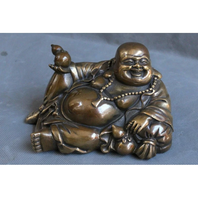 

Chinese Buddhism Bronze Wealth Happy Smile Maitreya Buddha Gourd Statue