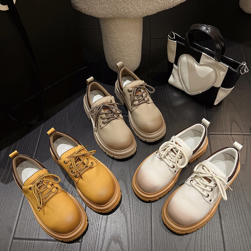 

Women's Shoe 2022 New Fashion Retro Small Leather Shoes Soft Soles Comfortable Lace-up Boots British Style Casual Shoes Boots