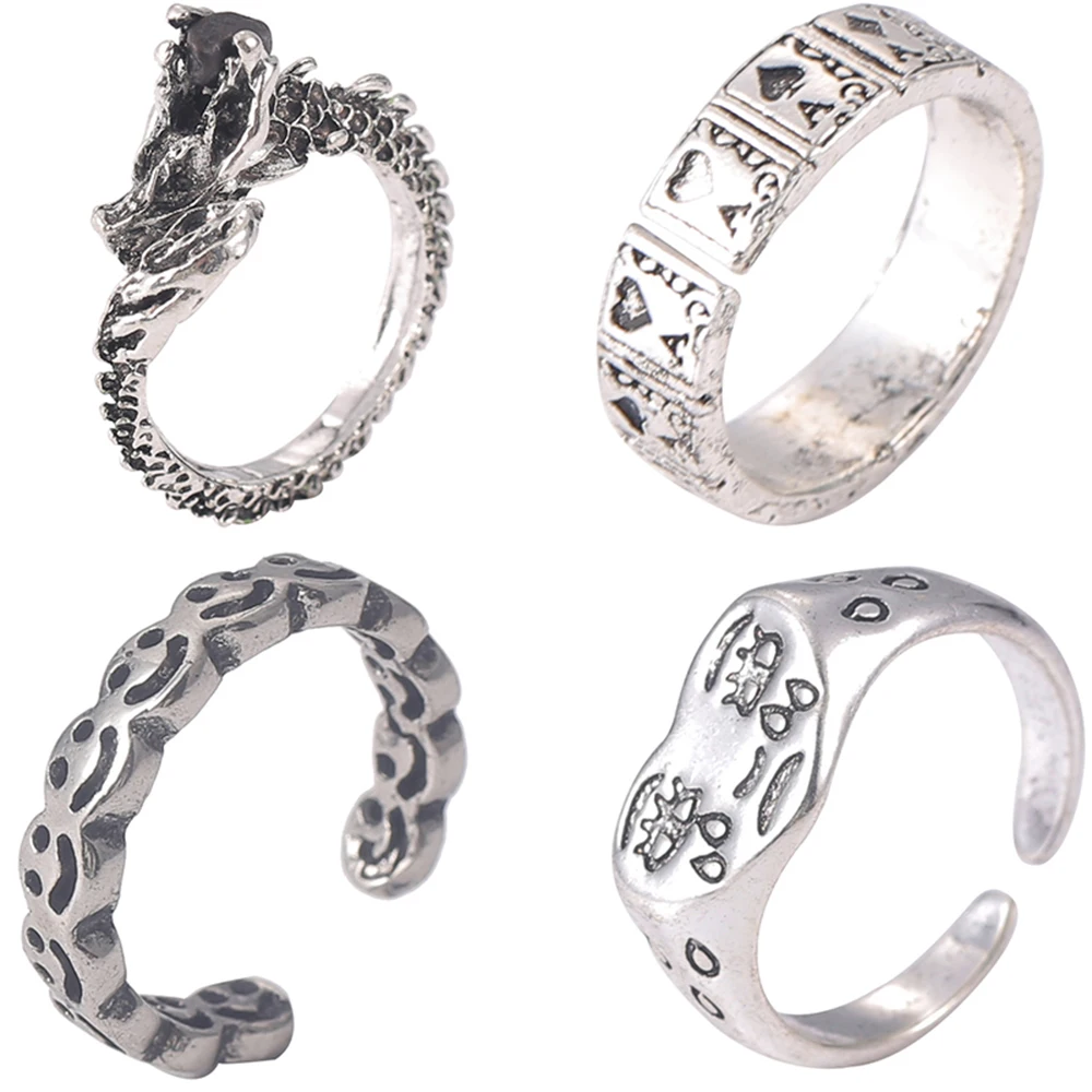 

Hip Hop Punk Men Women Dragon Smile Poker Tears Unique Design Alloy Rings For Vintage Metal Party Jewelry Gift Ring