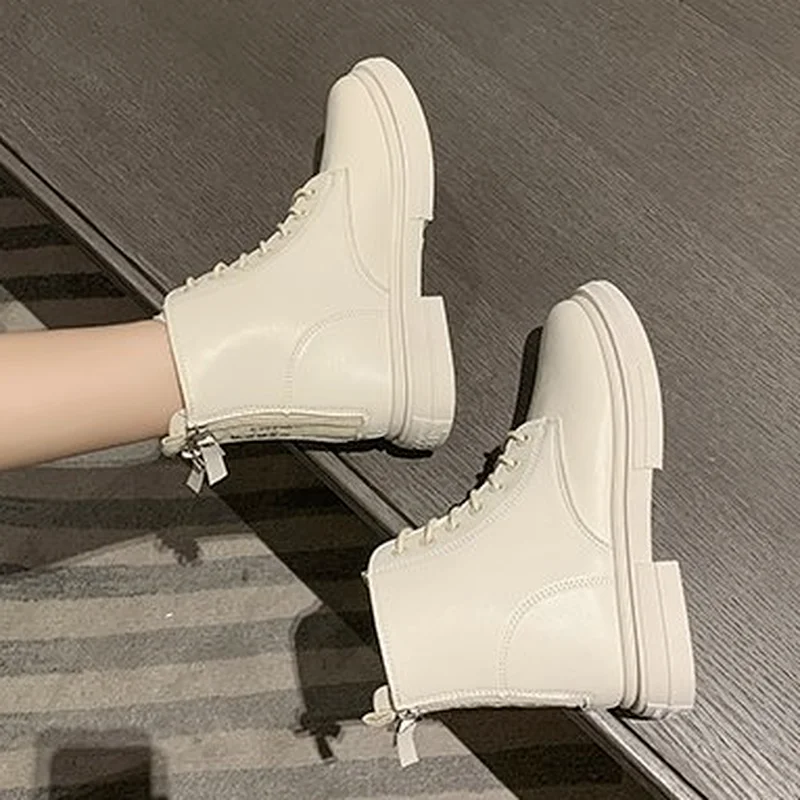 

Lace-up Square Heel Women's Martin Short Boots 2021 Autumn New Sexy Double Zipper Pu Leather Women's Mid-tube Ankle Goth Boots