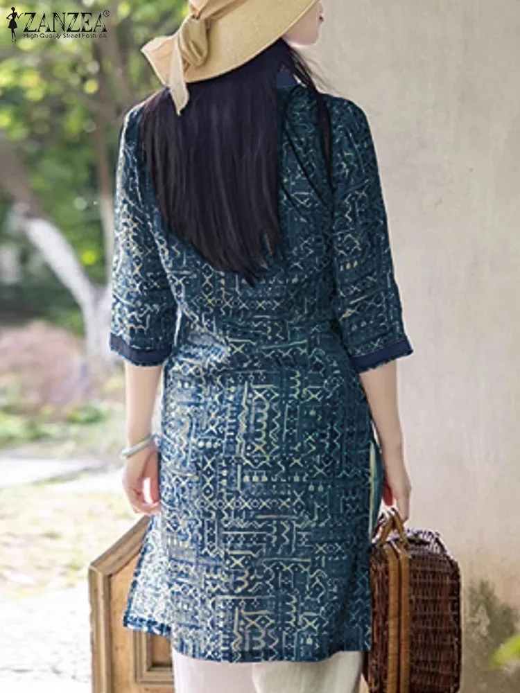 Элегантный праздничный сарафан ZANZEA до колена модное женское платье с принтом