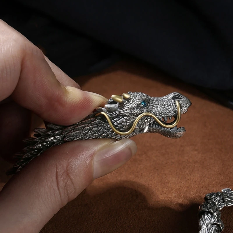 

Vintage Hip Hop Punk-Dragon Bracelet Retro Exaggerated Dragon Bracelet Jewelry Gifts for Men Dragon Link Chain Wristband