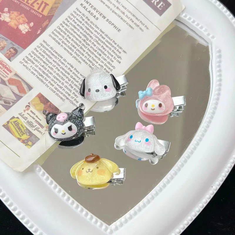 

Kawaii Sanrio аксессуары клипса My Melody Kuromi Cinnamoroll помпон пурин мультфильм Милая карта выдача заколка для волос головной убор подарок для девочек