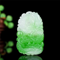 green and white hand carved jade dragon pendant beads necklace natural chinese carved jadeite jewelry charm amulet fashion gifts