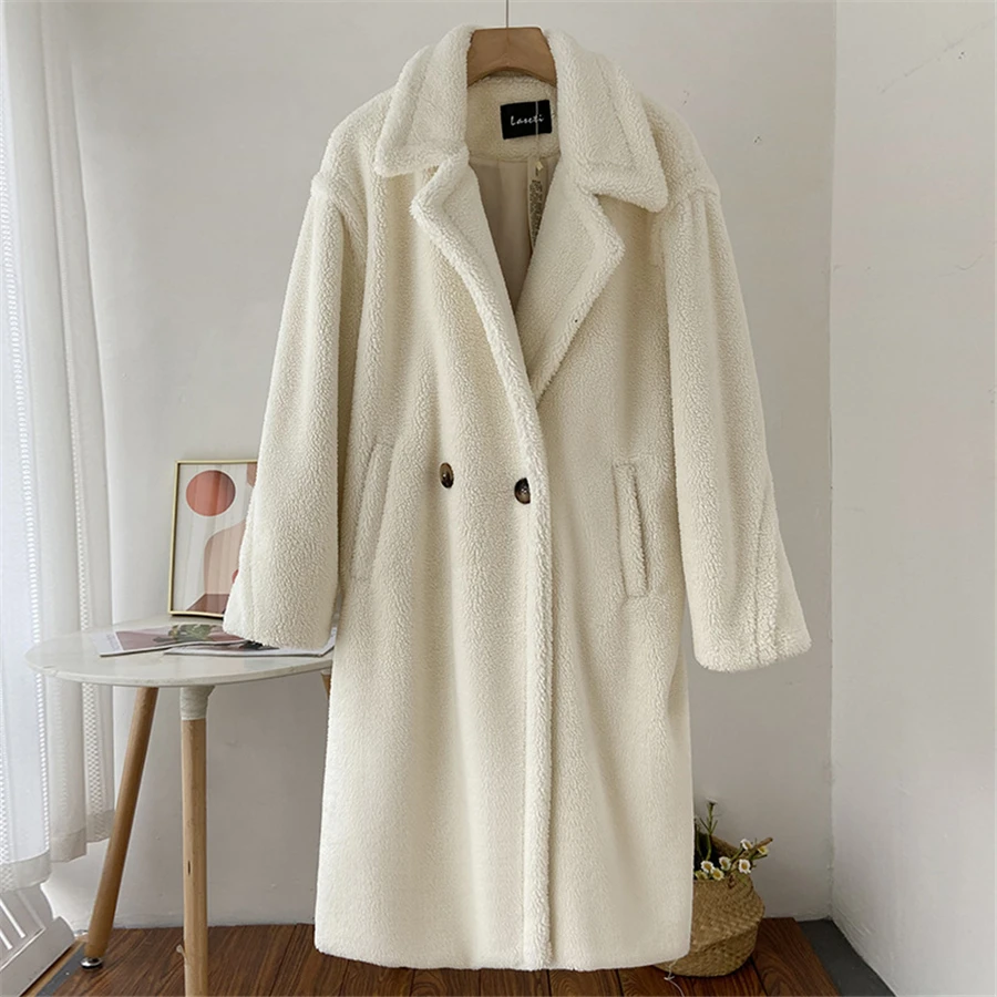 Thicken Warm Faux Lawb Wool Fur Long Coat Women Luxury Casaco Teddy Plush Overcoat Oversized Loose Outwear Korean Snow Jackets